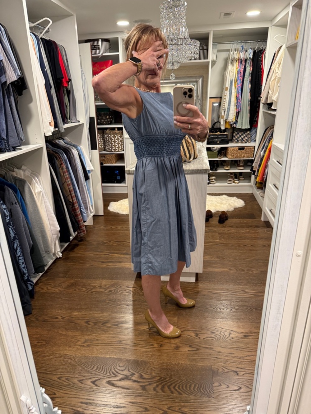 Kate Spade Blue Fit & Flare Dress Size 4 Smocked Waist Sleeveless - Picture 7 of 8